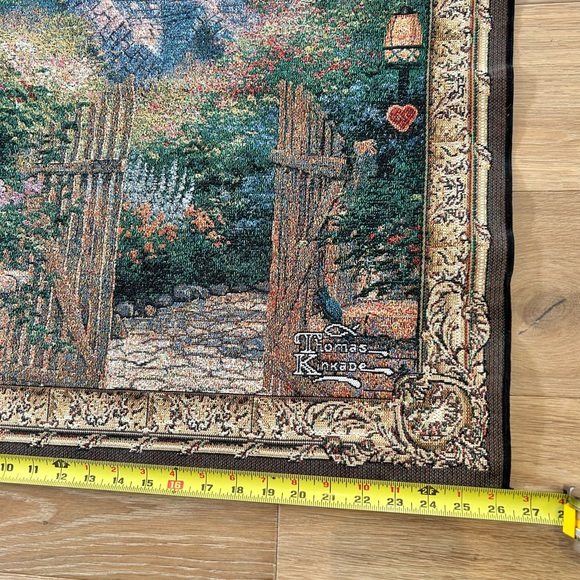 Thomas Kinkade Tapestry Cottage Gate Hanging 26in x 26in - Picture 4 of 7